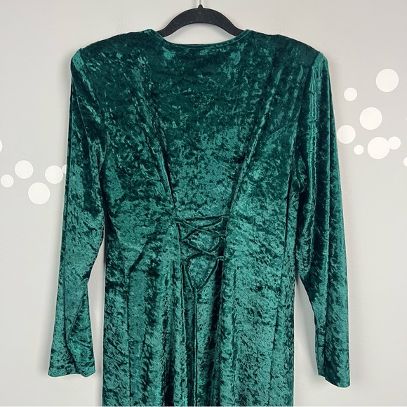 Vintage Brett Alixander Emerald Green Crushed Velvet Corset Back Dress Size 14 - Picture 7 of 7
